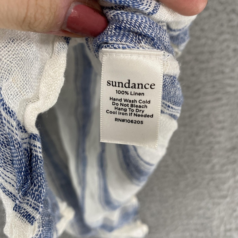 Sundance 100% Linen Shirt Womens Small Blue White Stripe Button Front Top Hi-Lo - Picture 7 of 11